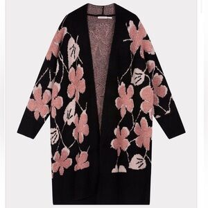 ESQUALO Black and Pink Floral Cardigan